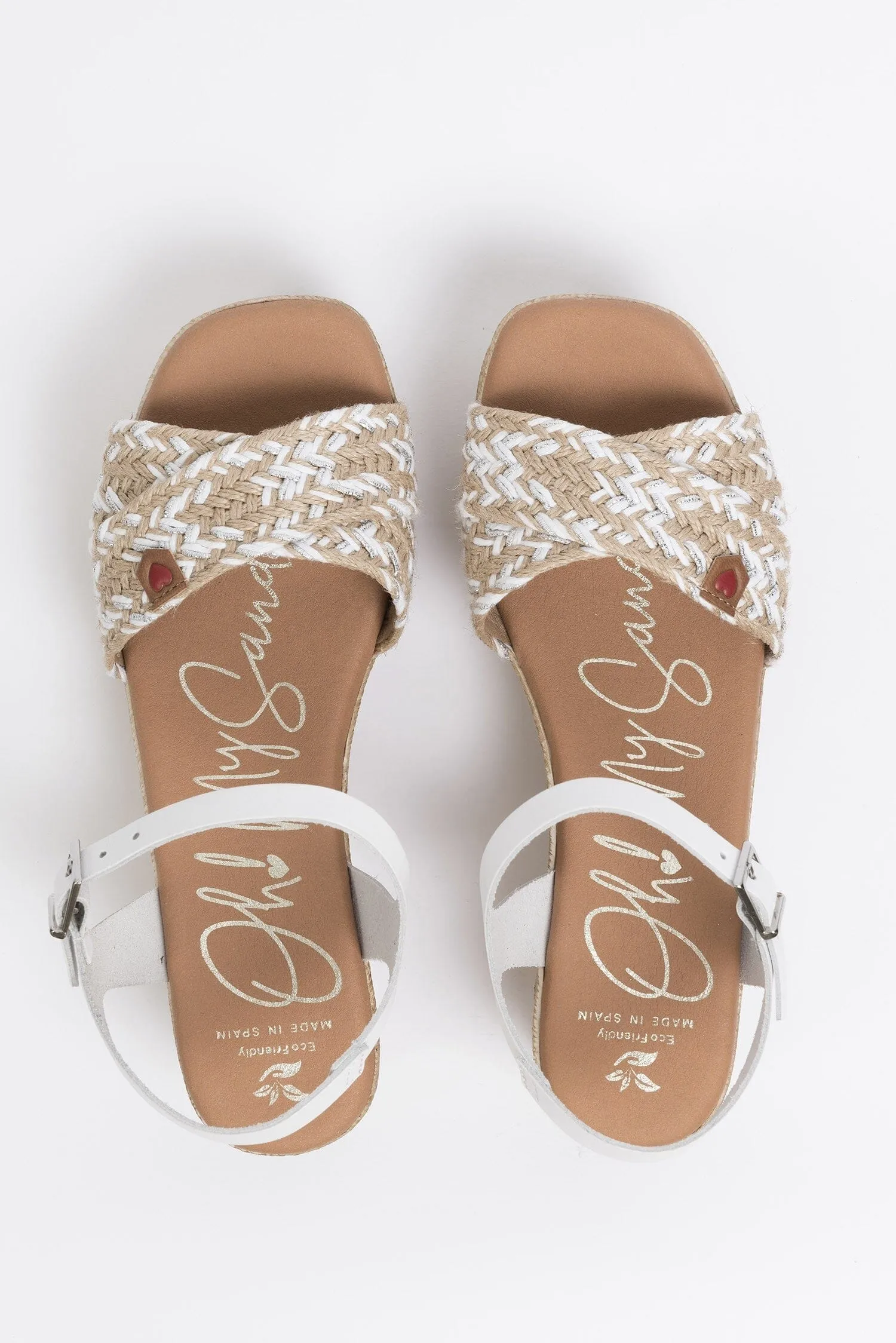 5219 Spanish leather crossed strappy sandals/wedge in Black and White