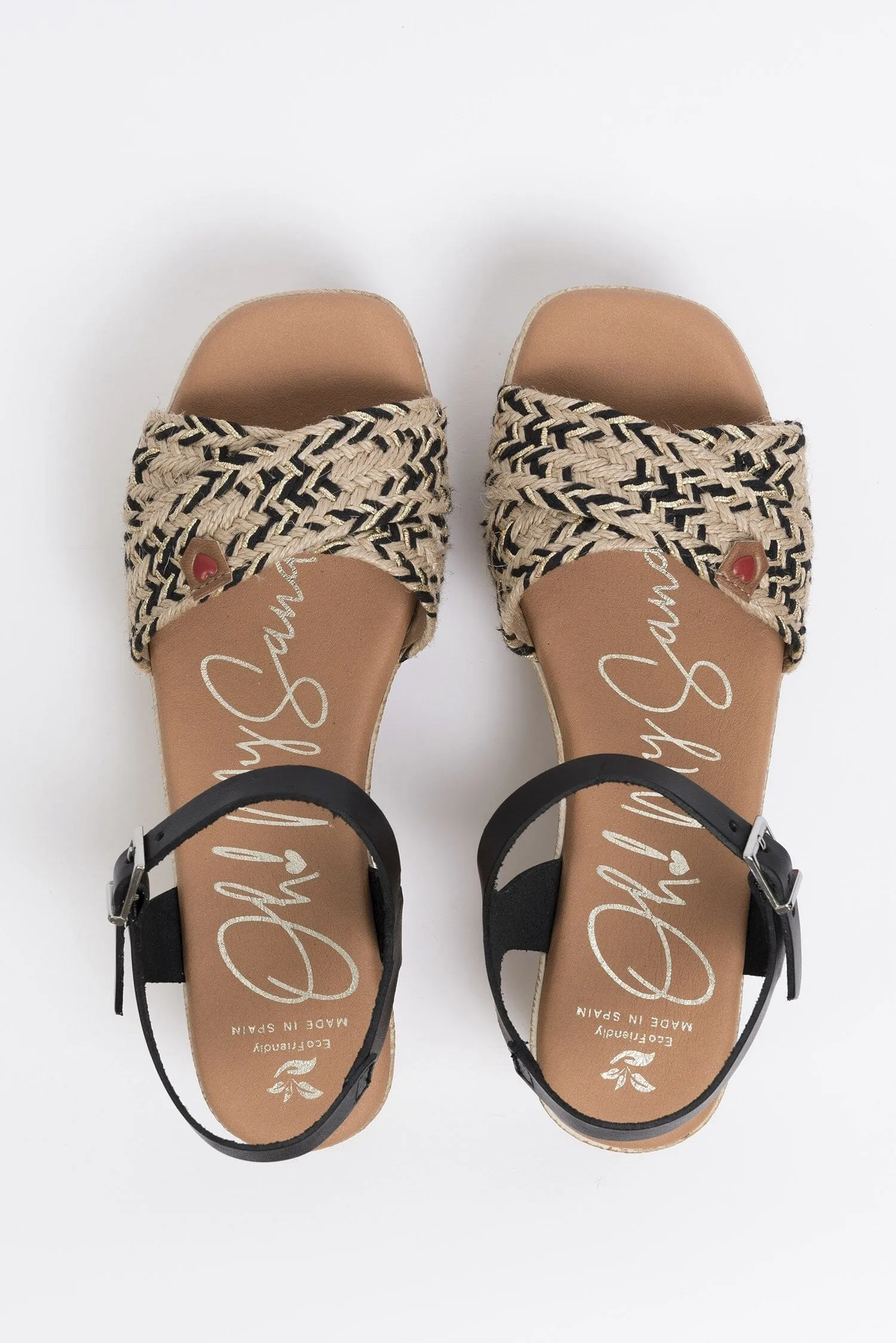 5219 Spanish leather crossed strappy sandals/wedge in Black and White