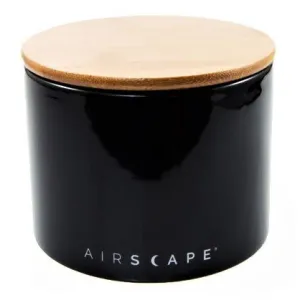 Airscape Ceramic Coffee and Food Storage Canister, 4" Small - Patented Airtight Inner Lid Releases CO2 and Preserves Food Freshness - Glazed Ceramic with Bamboo Top - Obsidian Black