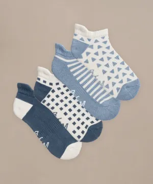 Bamboo Trainer Socks in Blue/Crema by BAM - 4 Pack
