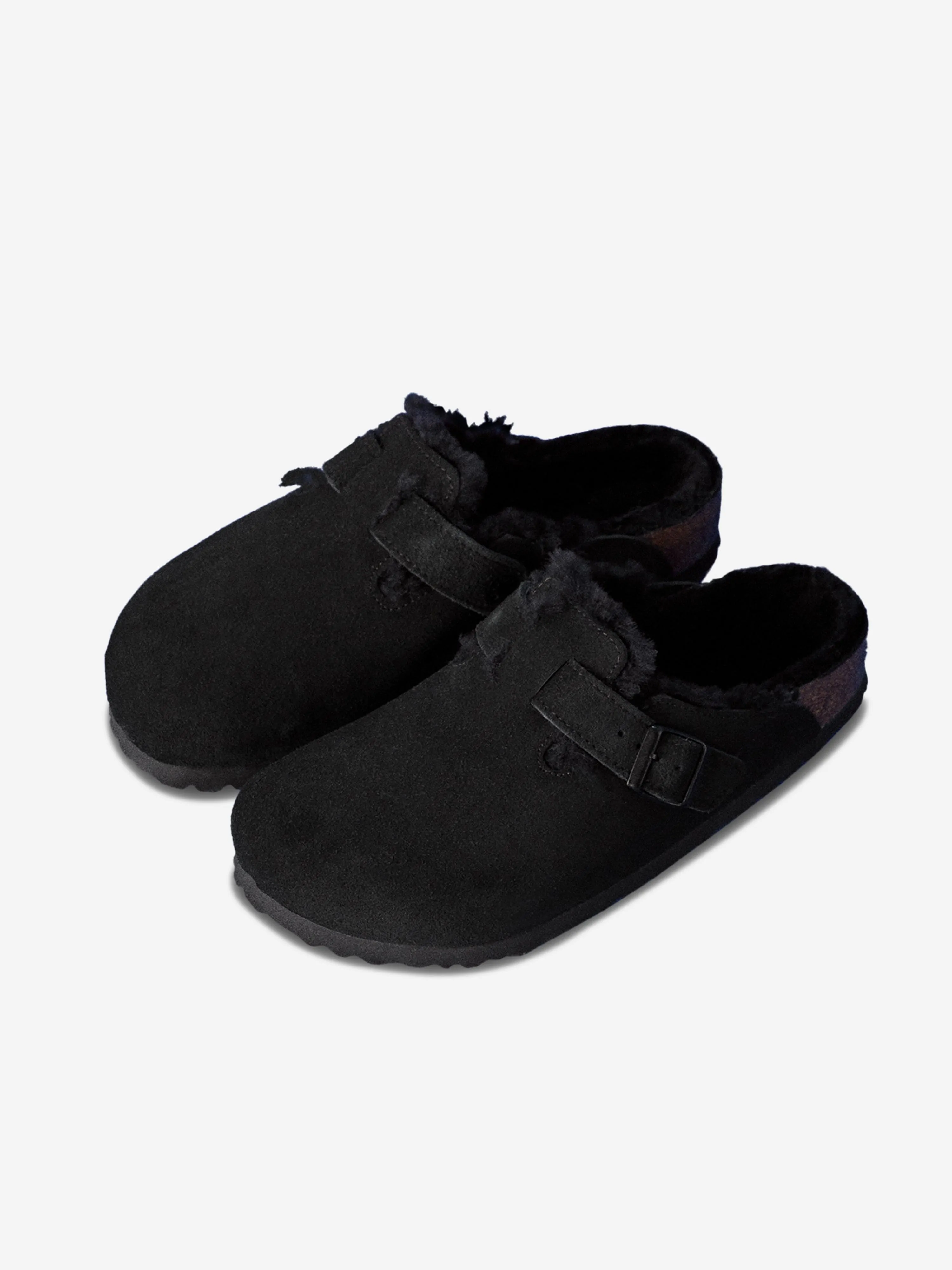 BIRKENSTOCK Boston Shearling Suede Clogs in Black