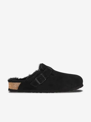 BIRKENSTOCK Boston Shearling Suede Clogs in Black