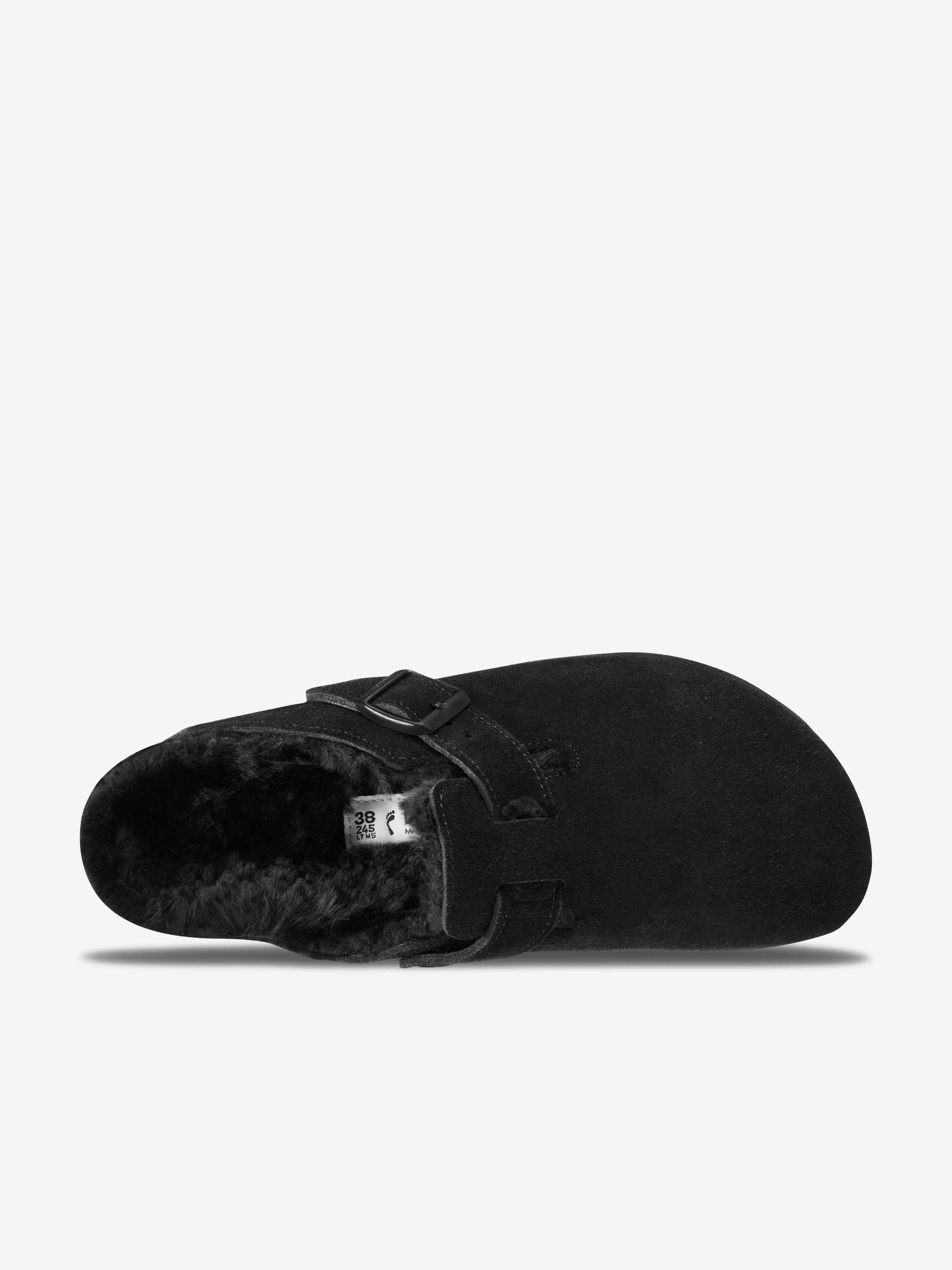 BIRKENSTOCK Boston Shearling Suede Clogs in Black