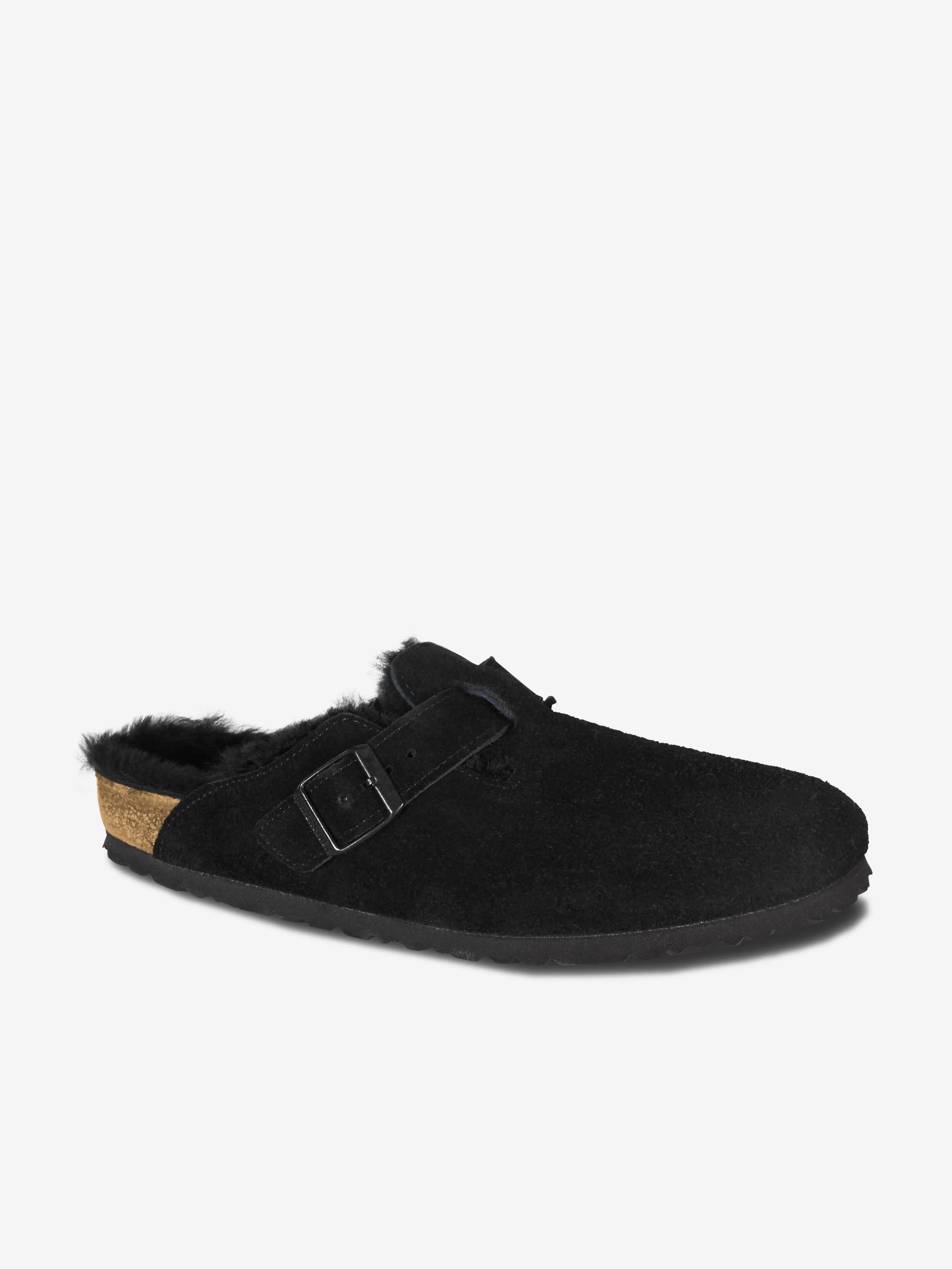 BIRKENSTOCK Boston Shearling Suede Clogs in Black