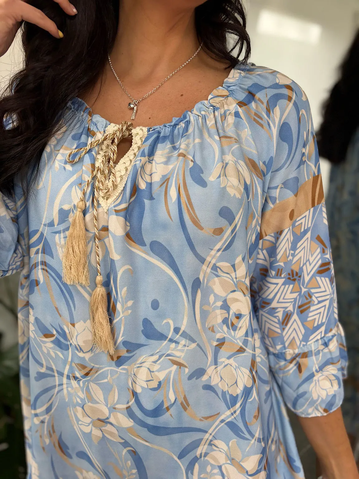 Blue Flower Bardot Dress Della