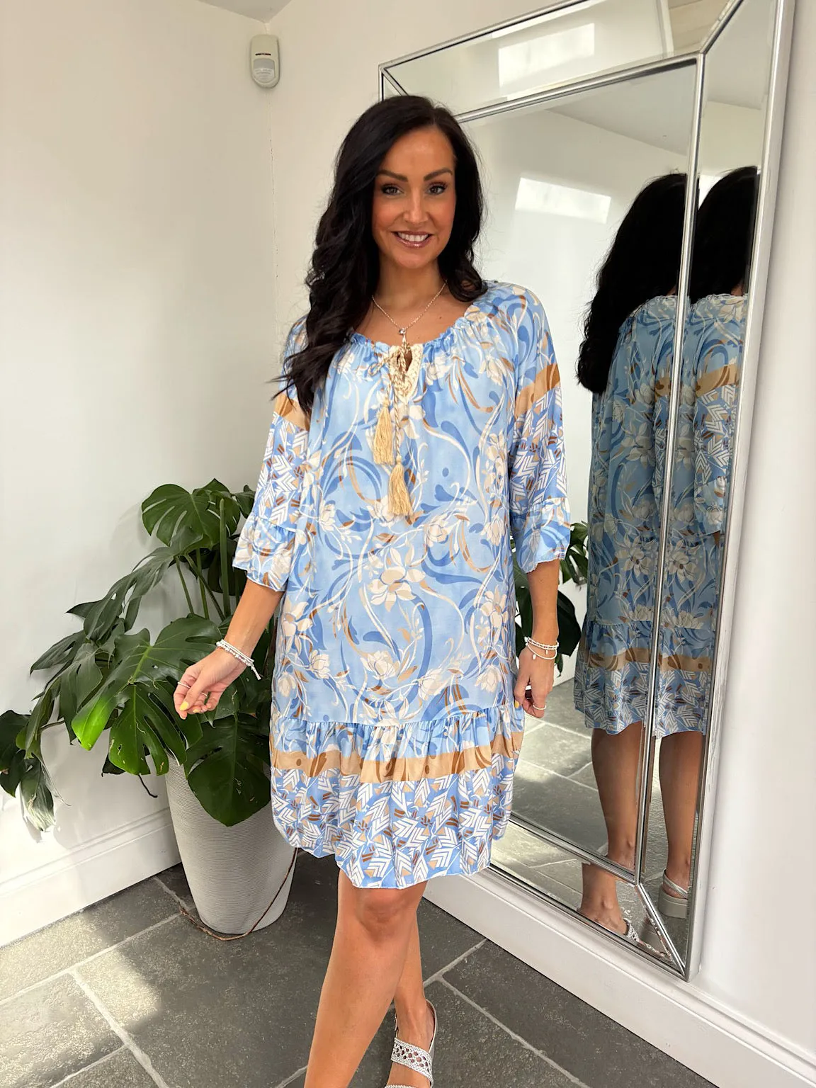 Blue Flower Bardot Dress Della