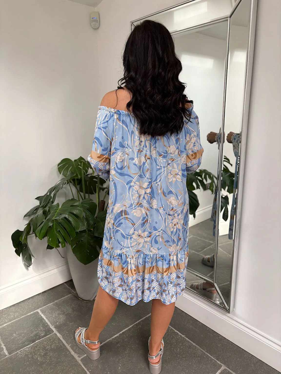 Blue Flower Bardot Dress Della
