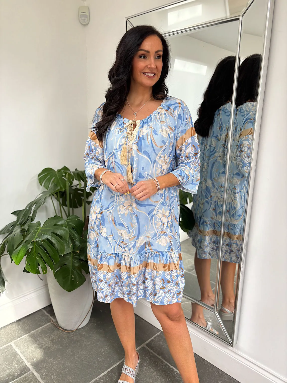 Blue Flower Bardot Dress Della