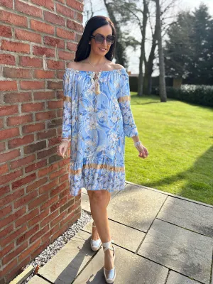 Blue Flower Bardot Dress Della