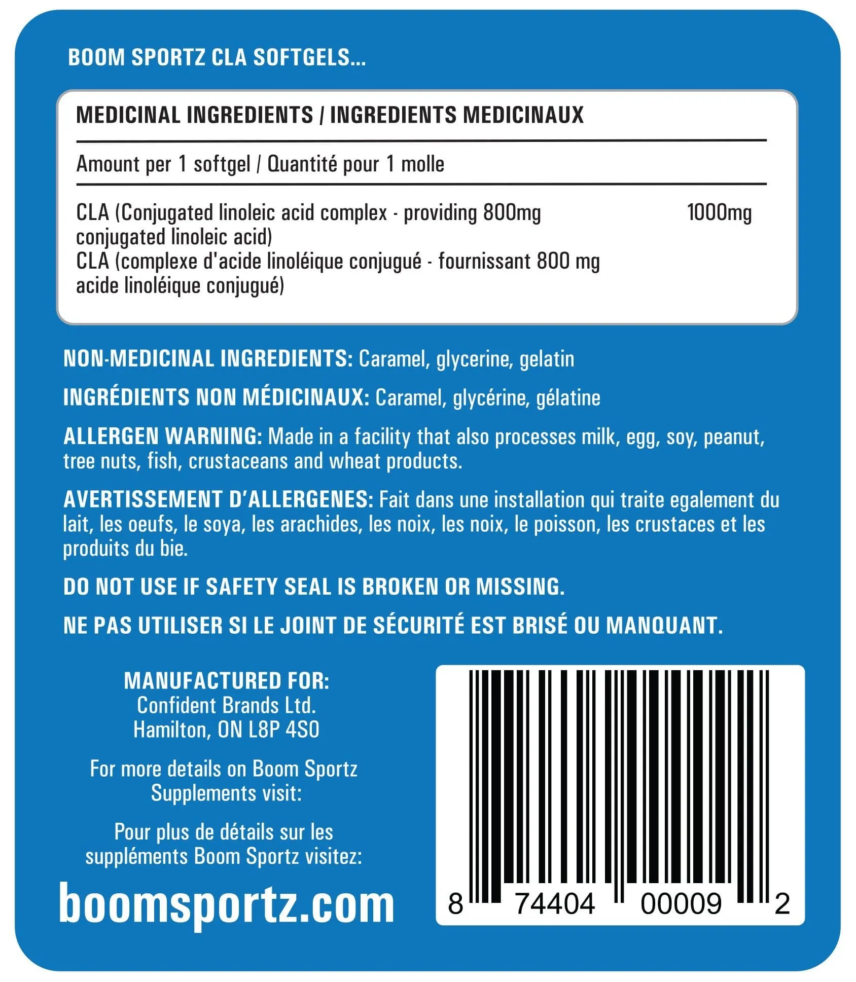 BOOM SPORTZ - CLA (Conjugated Linoleic Acid) (180 Softgels)