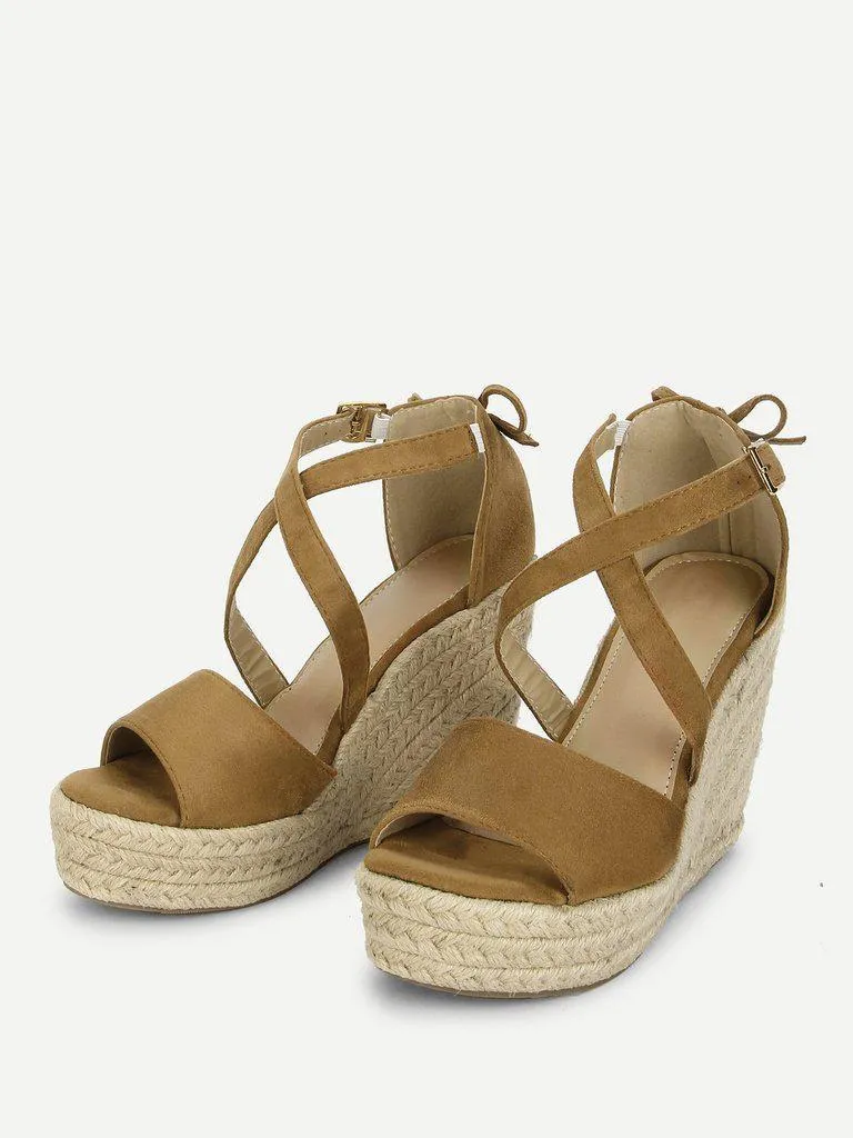 Bow Detail Platform Wedge Sandals