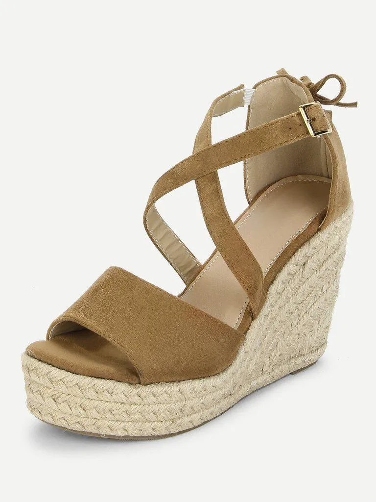 Bow Detail Platform Wedge Sandals