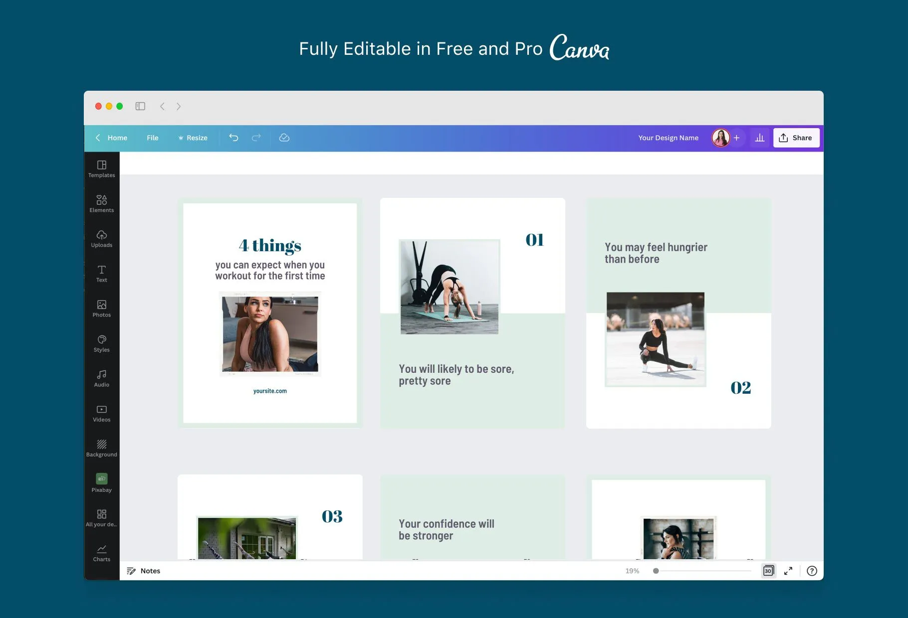 Brielle Fitness 6-Page Carousel Canva Template