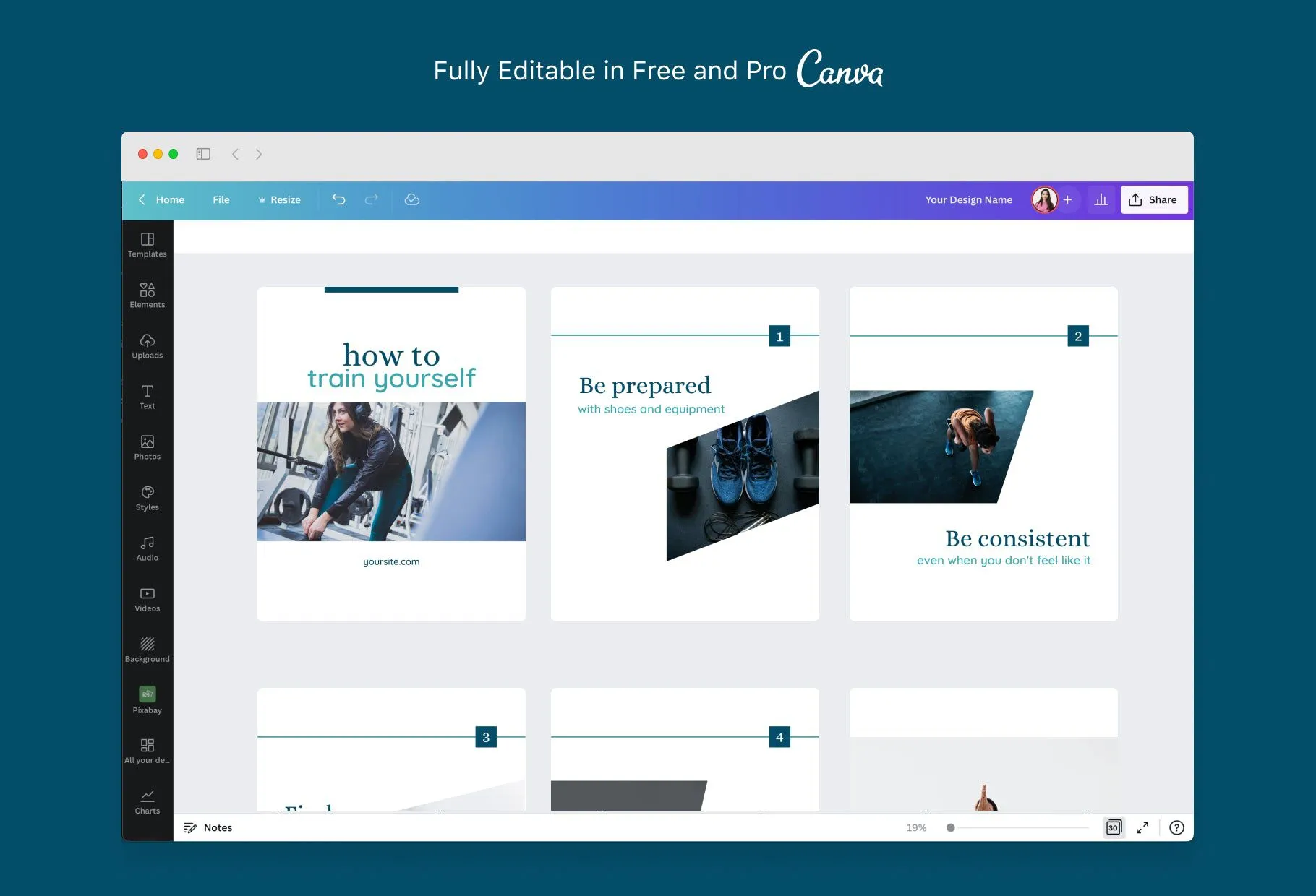 Camila Fitness 6-Page Carousel Canva Template