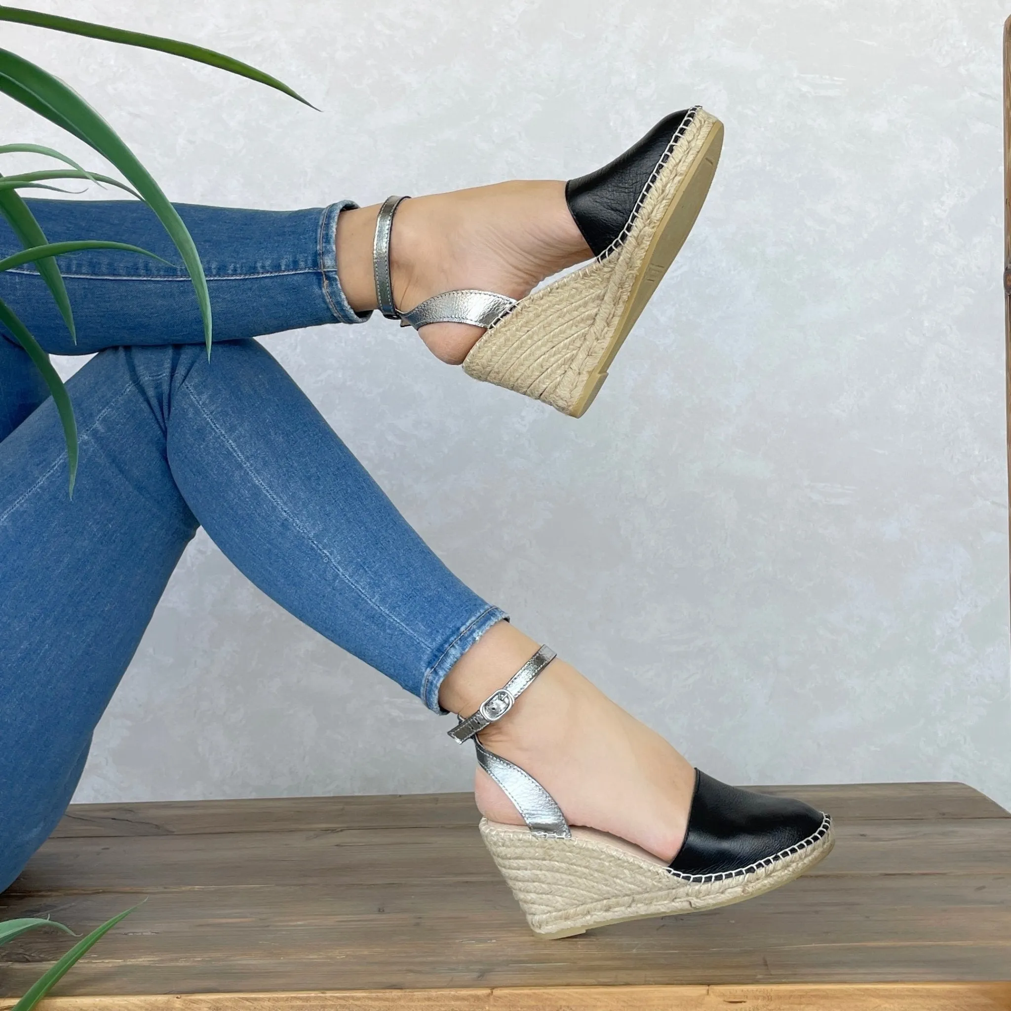 Carla Espadrille Wedge in Midnight Pewter
