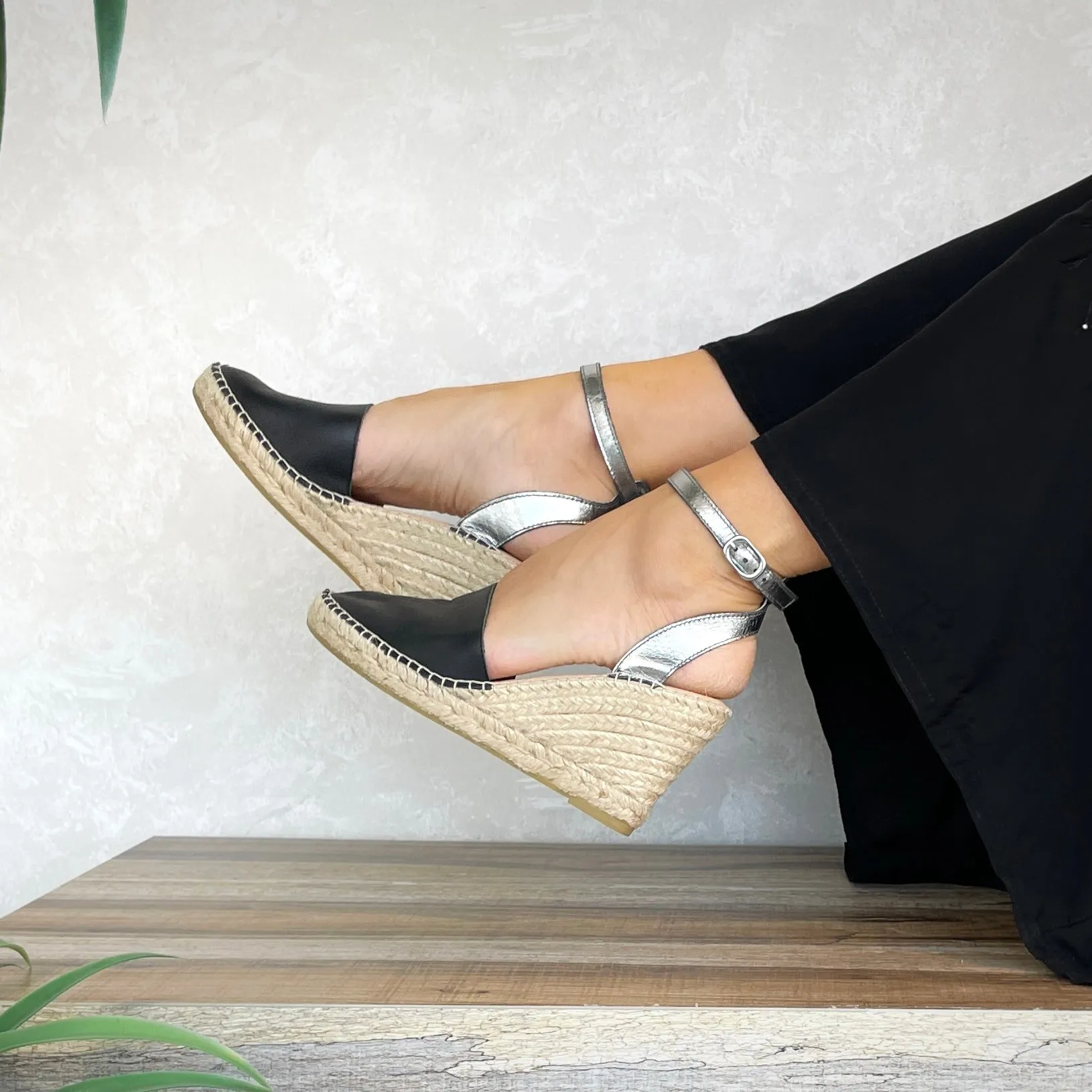 Carla Espadrille Wedge in Midnight Pewter