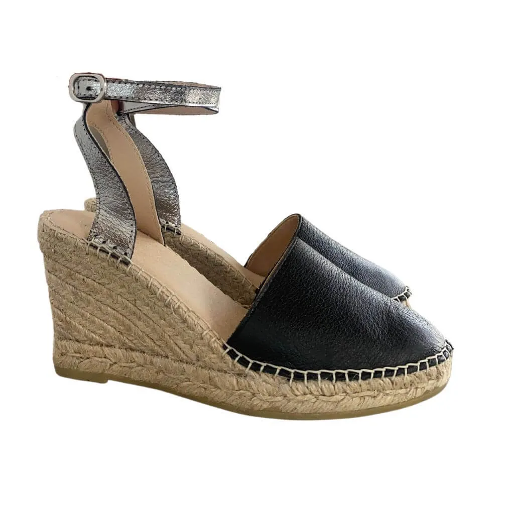 Carla Espadrille Wedge in Midnight Pewter