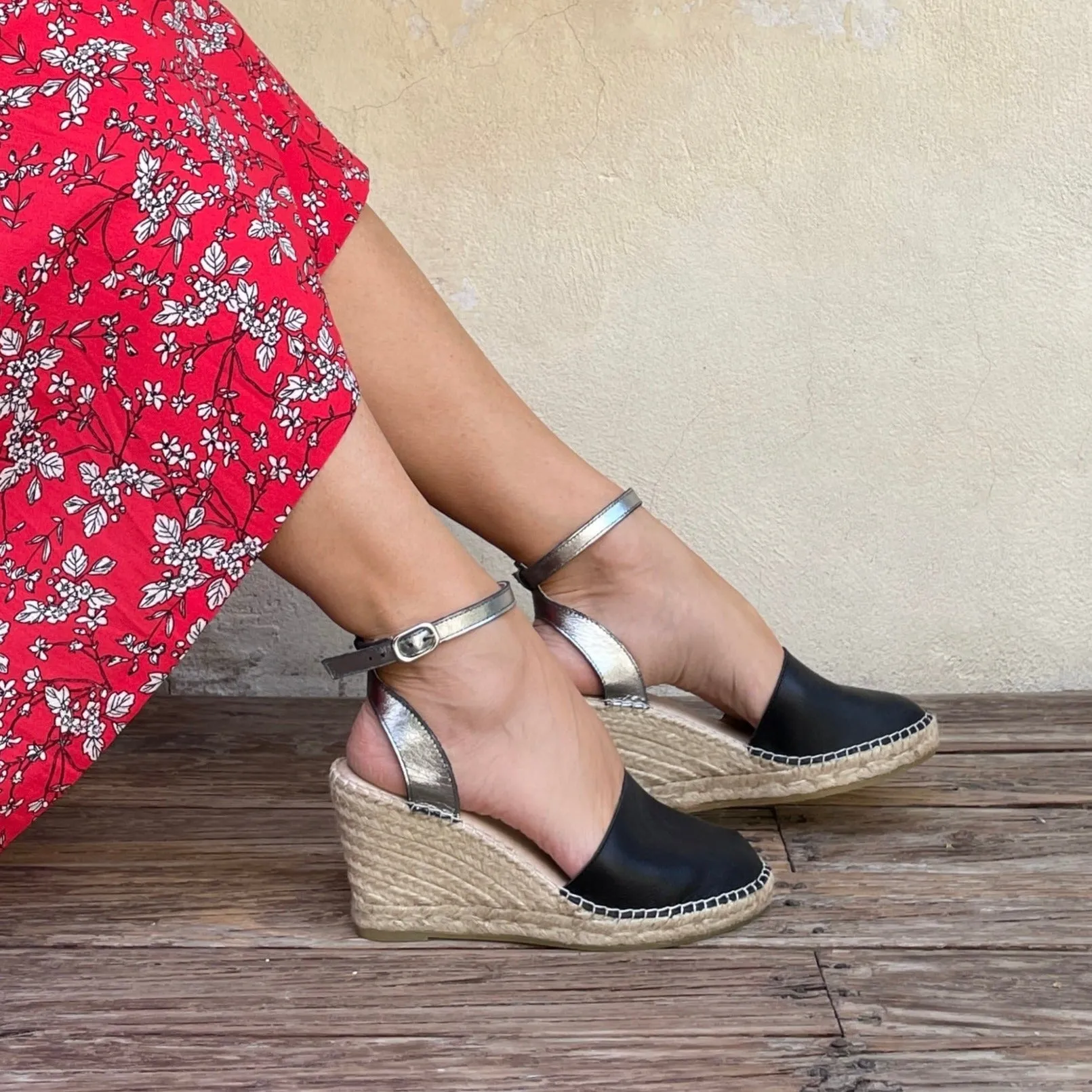 Carla Espadrille Wedge in Midnight Pewter