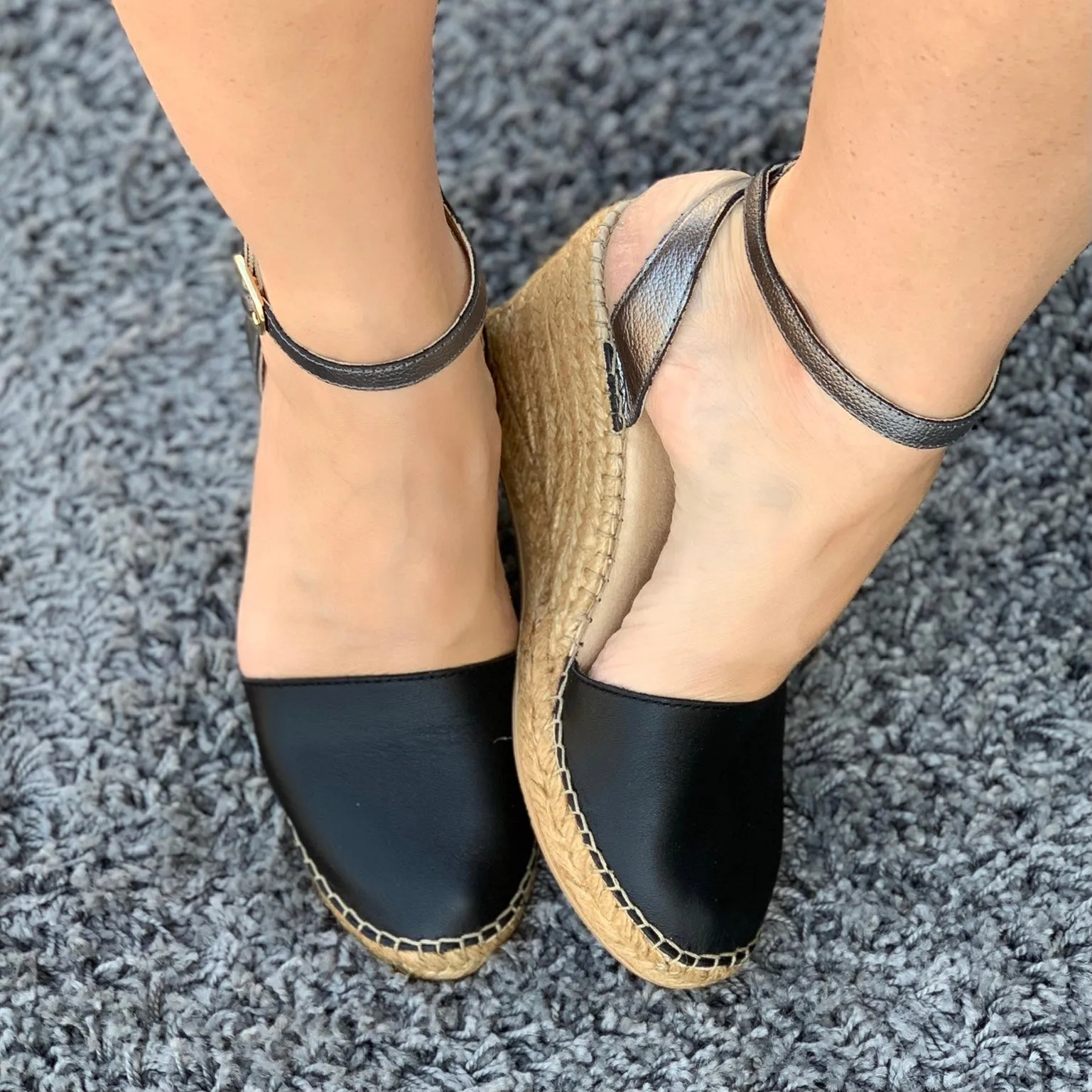 Carla Espadrille Wedge in Midnight Pewter