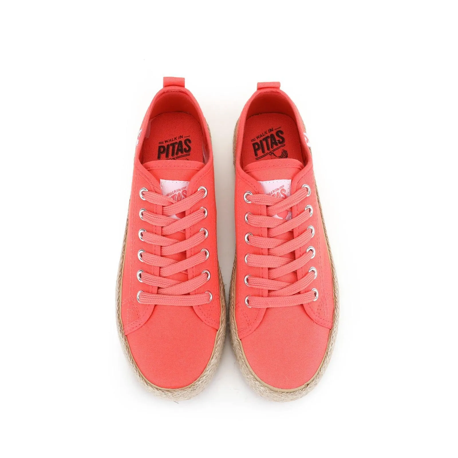 Coral pink canvas lace-up espadrille sneakers
