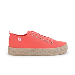 Coral pink canvas lace-up espadrille sneakers