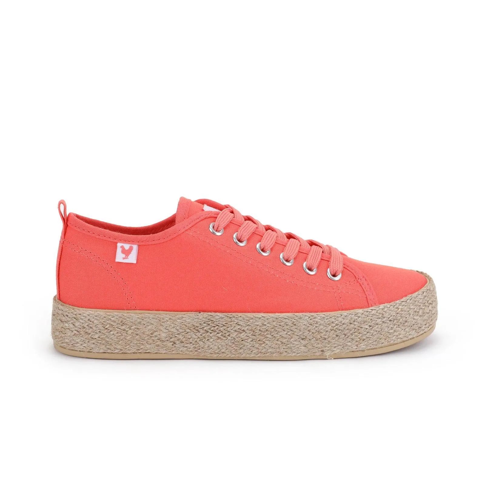 Coral pink canvas lace-up espadrille sneakers