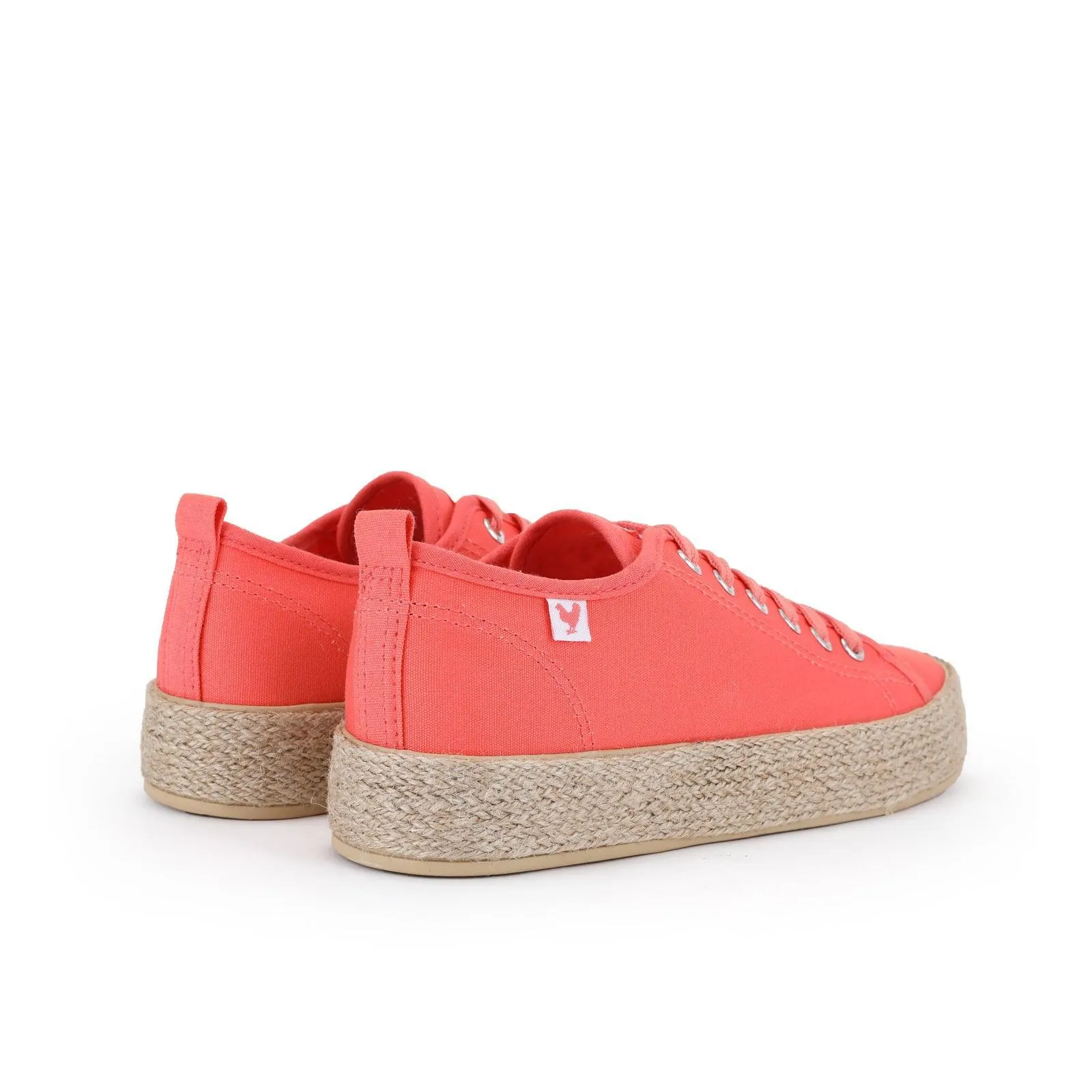 Coral pink canvas lace-up espadrille sneakers