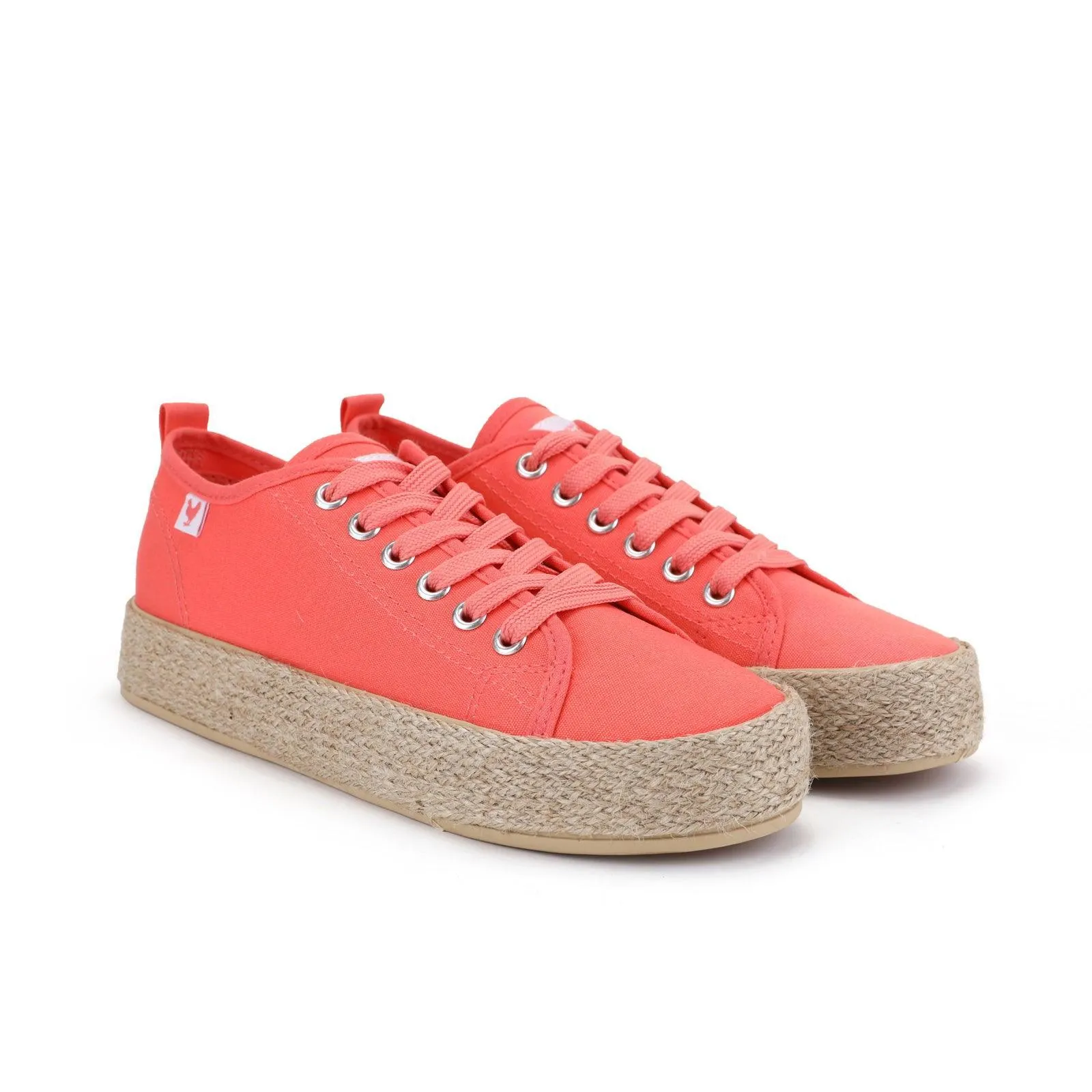 Coral pink canvas lace-up espadrille sneakers