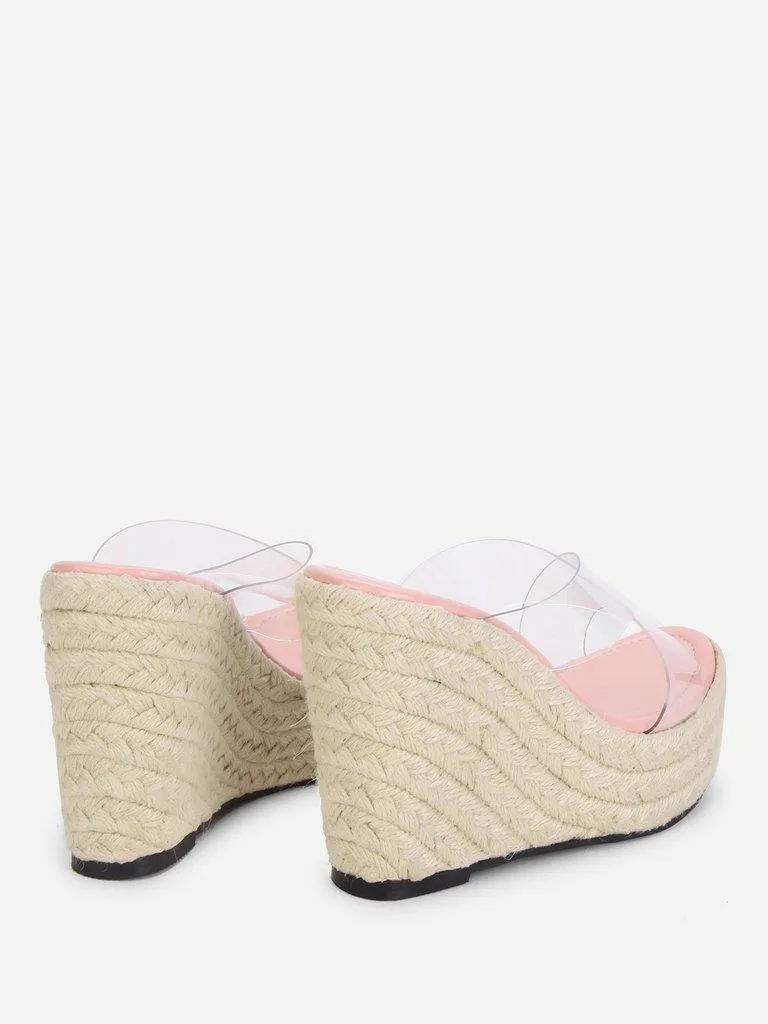 Criss Cross Clear Strap Wedge Sandals
