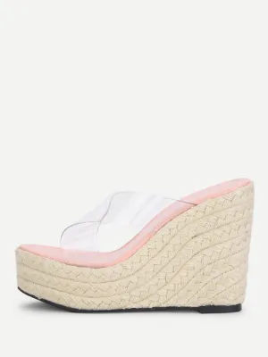 Criss Cross Clear Strap Wedge Sandals