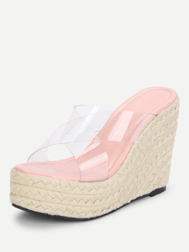 Criss Cross Clear Strap Wedge Sandals