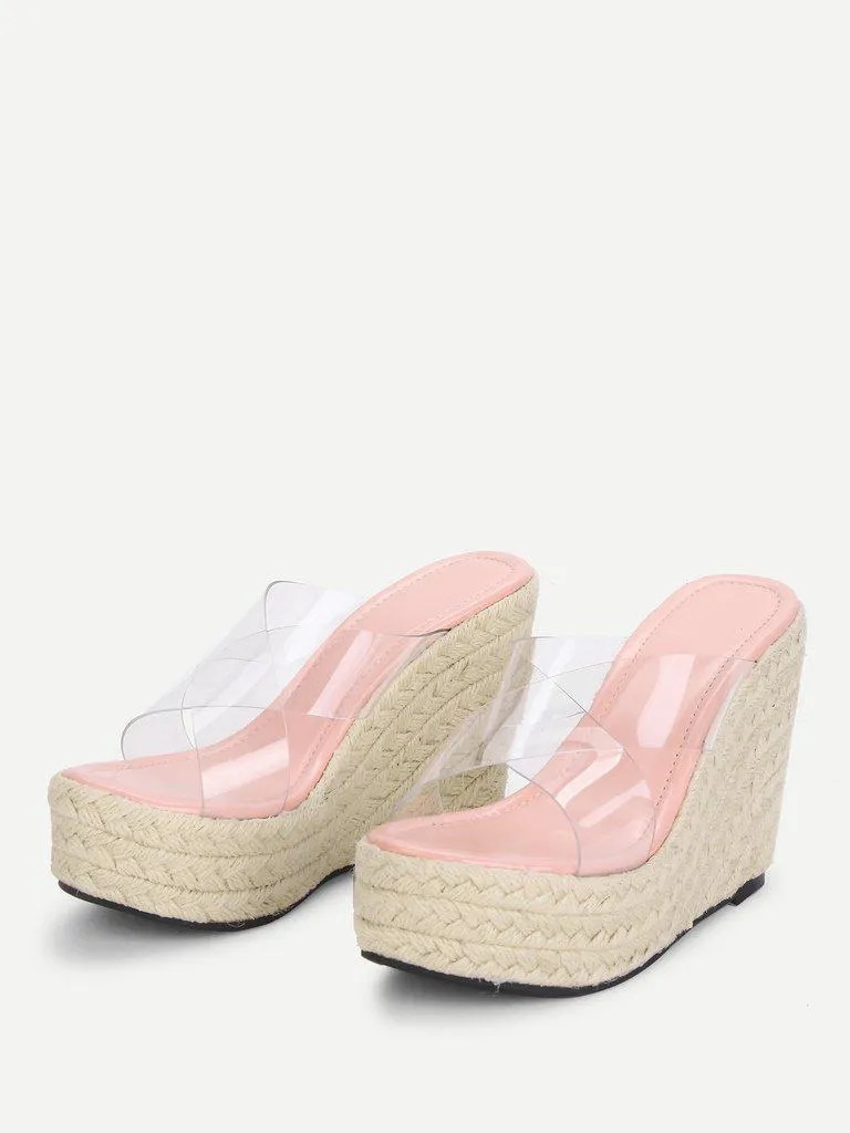 Criss Cross Clear Strap Wedge Sandals