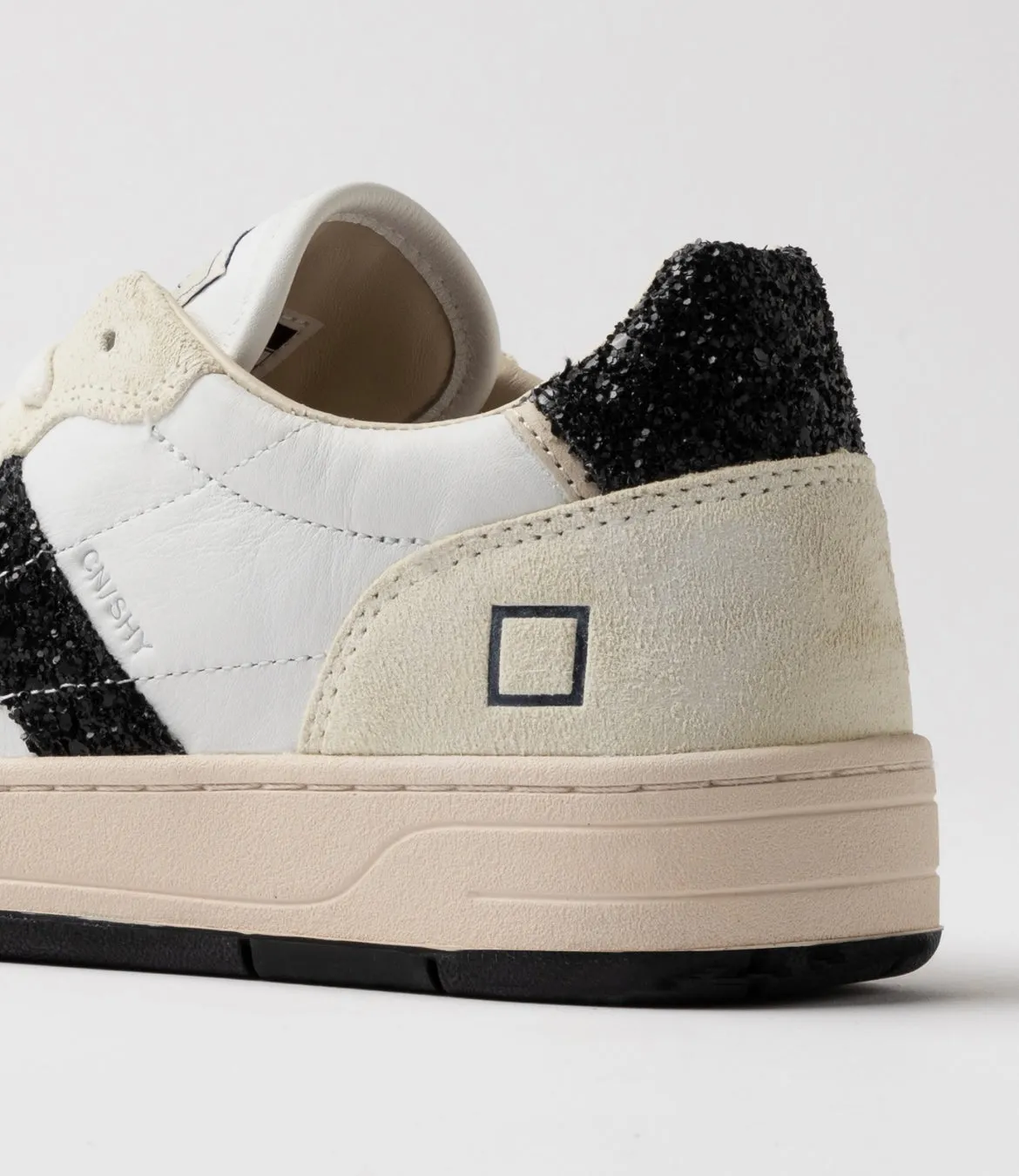 DATE Court Shiny White Glitter Black Trainers