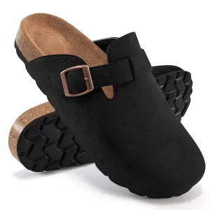 Ecetana Women's Suede Clogs & Mules Cork Footbed Slip On Leather Mules with Arch Support