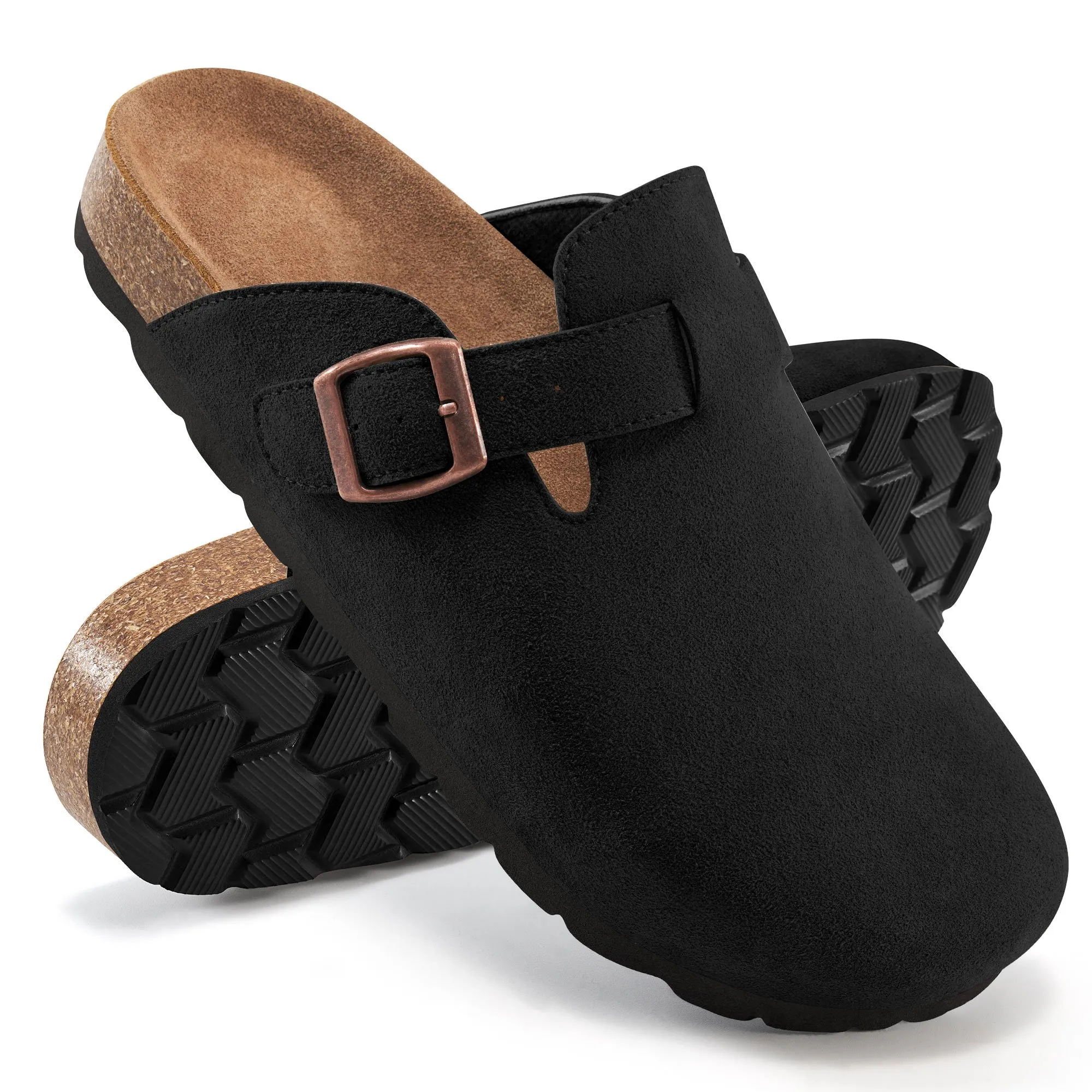 Ecetana Women's Suede Clogs & Mules Cork Footbed Slip On Leather Mules with Arch Support