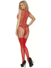Elegant Moments Crochet Net Bodystocking in Red