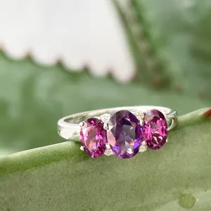 Elegant Trilogy Amethyst and Rhodolite and Diamond Ring