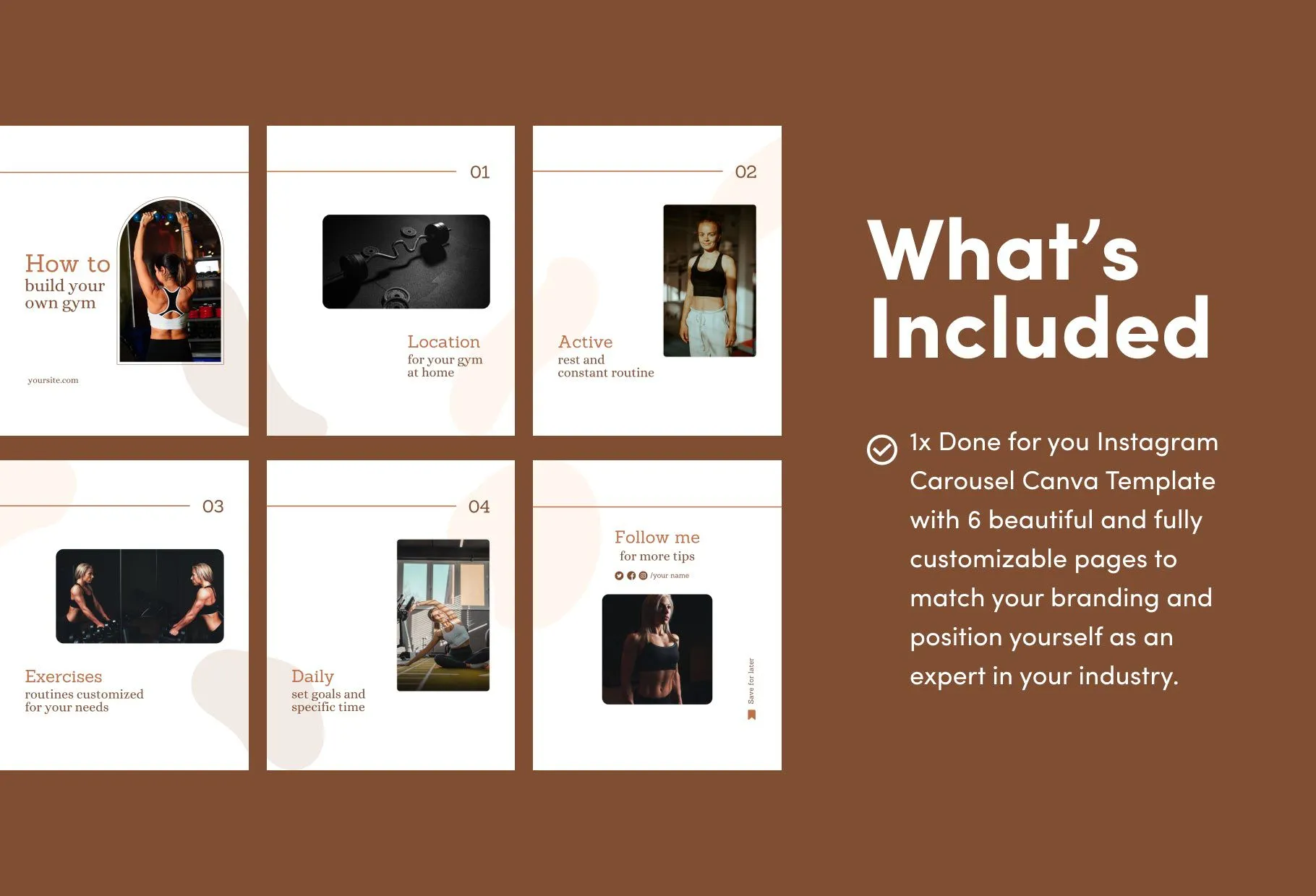 Emilia Fitness 6-Page Carousel Canva Template