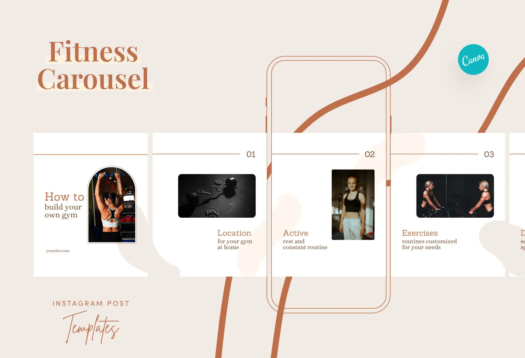 Emilia Fitness 6-Page Carousel Canva Template