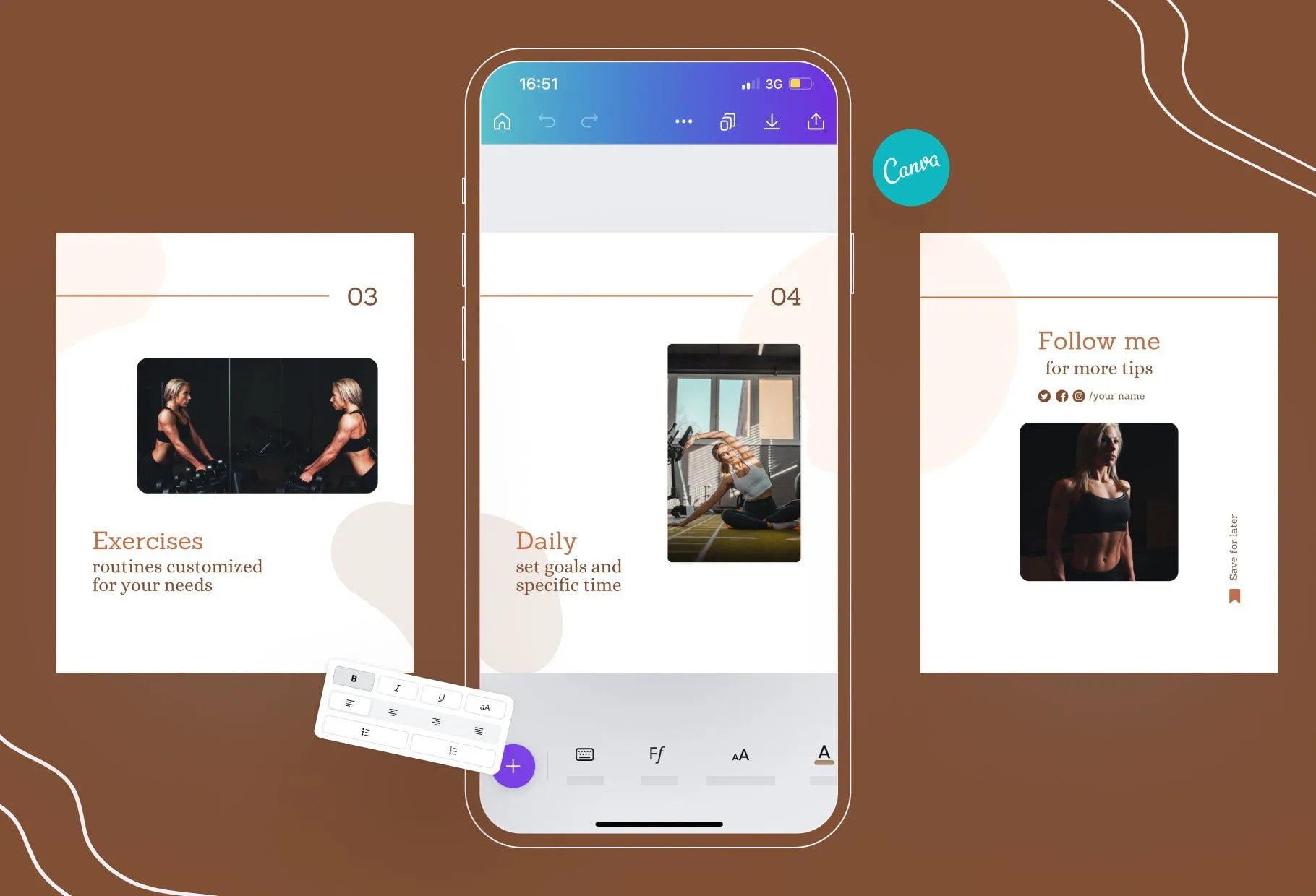 Emilia Fitness 6-Page Carousel Canva Template