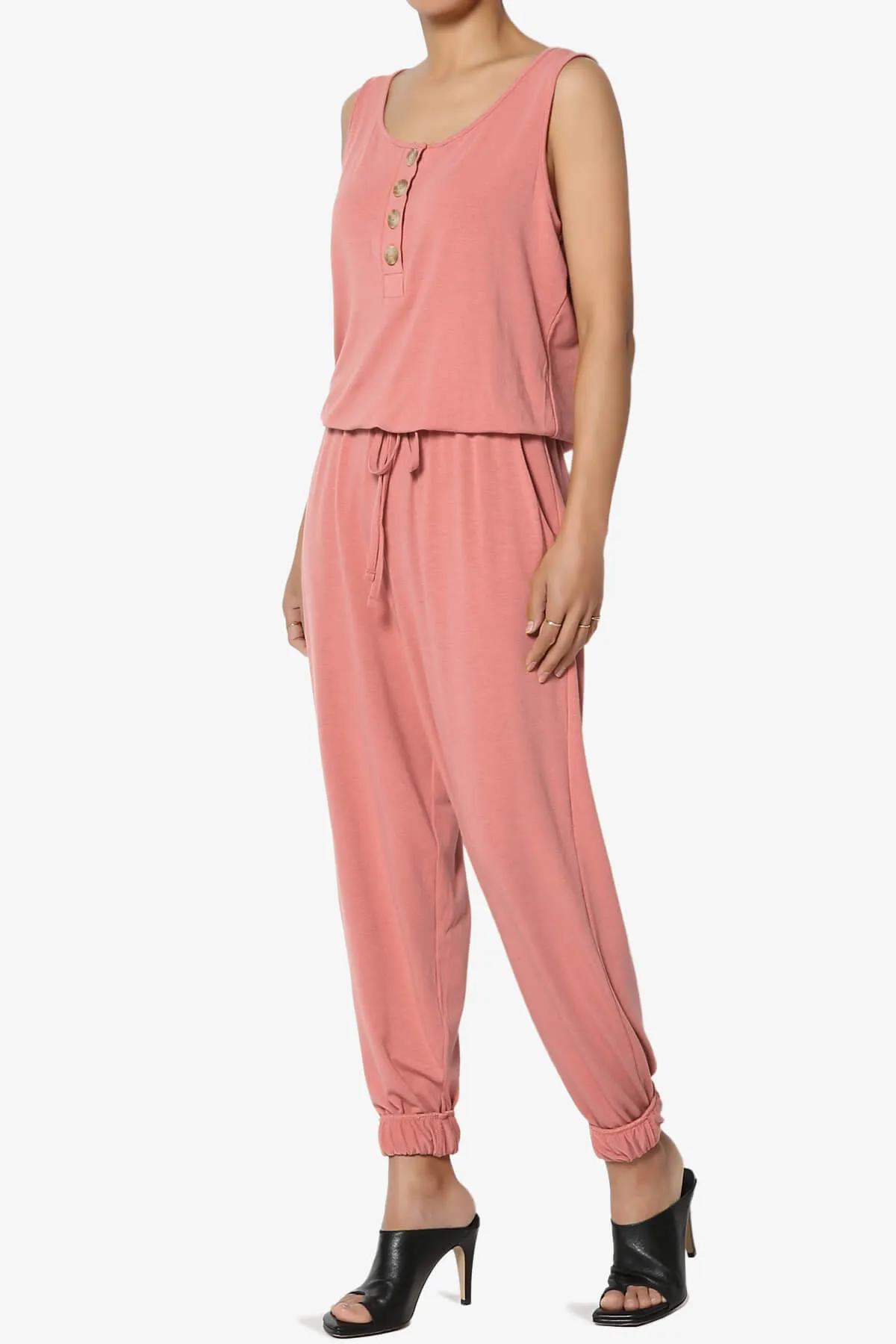 Entrada Button Scoop Neck Tank Jogger Jumpsuit PLUS