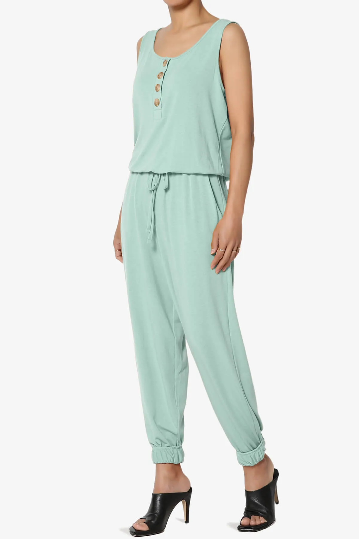 Entrada Button Scoop Neck Tank Jogger Jumpsuit PLUS