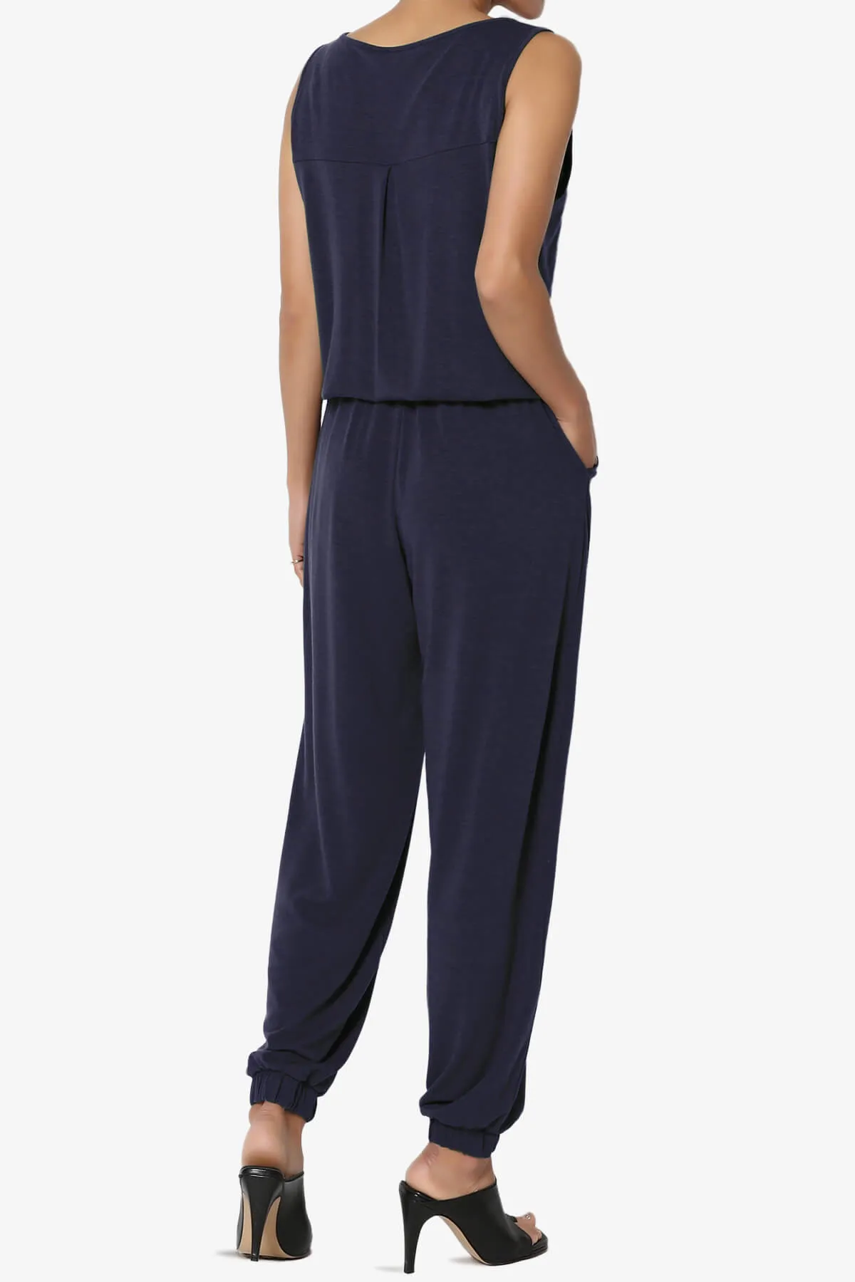 Entrada Button Scoop Neck Tank Jogger Jumpsuit PLUS