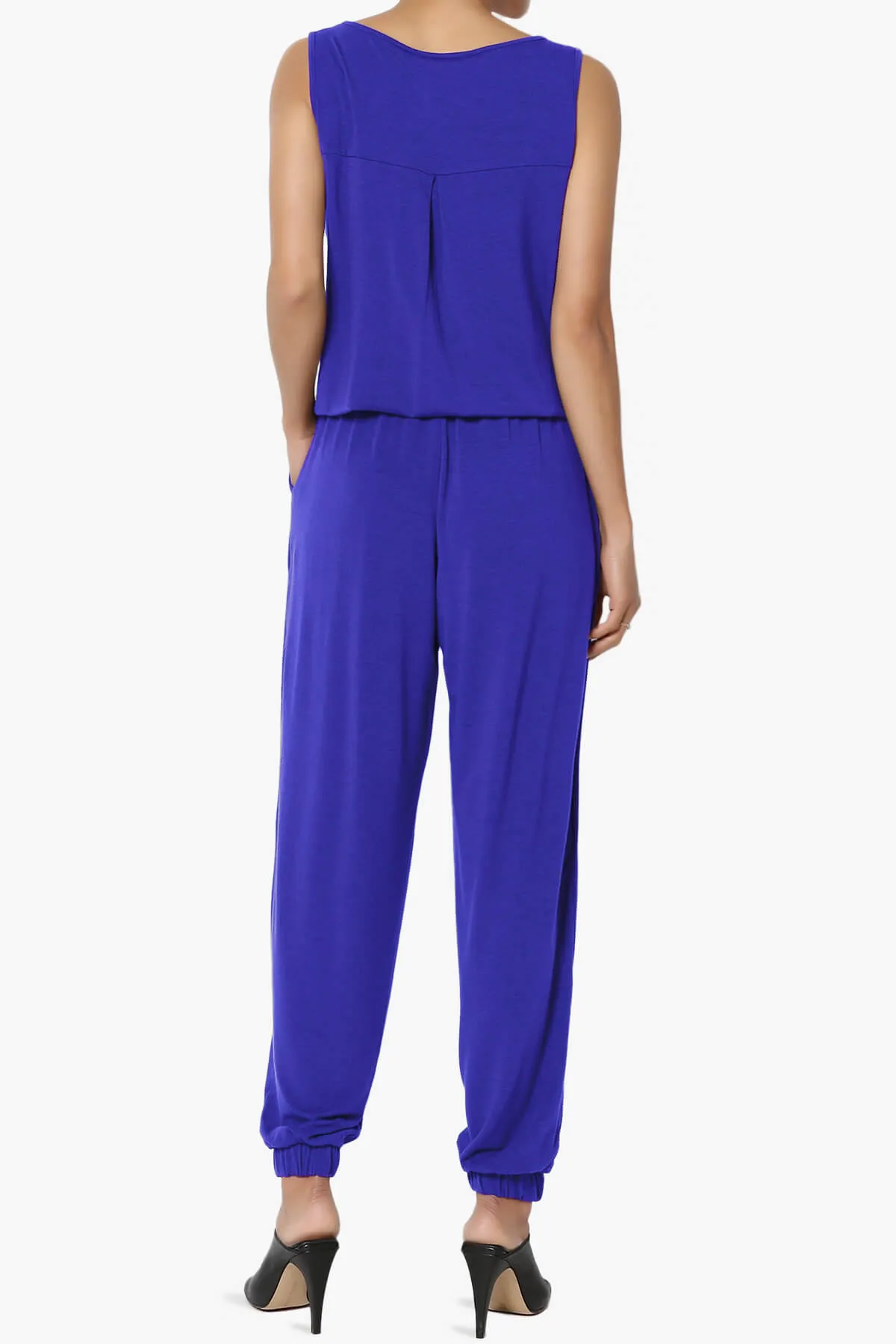 Entrada Button Scoop Neck Tank Jogger Jumpsuit PLUS
