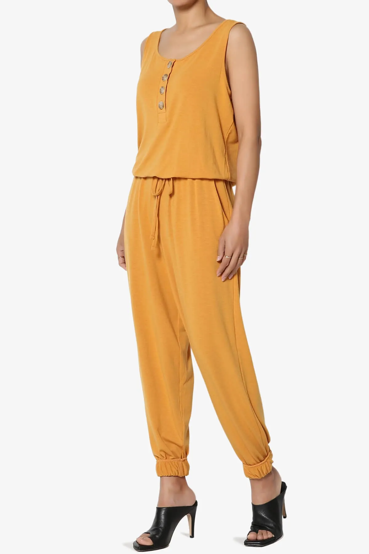 Entrada Button Scoop Neck Tank Jogger Jumpsuit PLUS