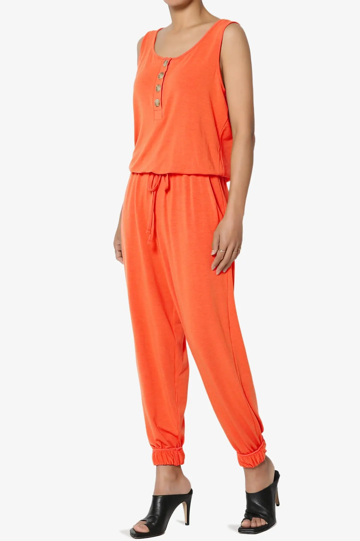 Entrada Button Scoop Neck Tank Jogger Jumpsuit PLUS