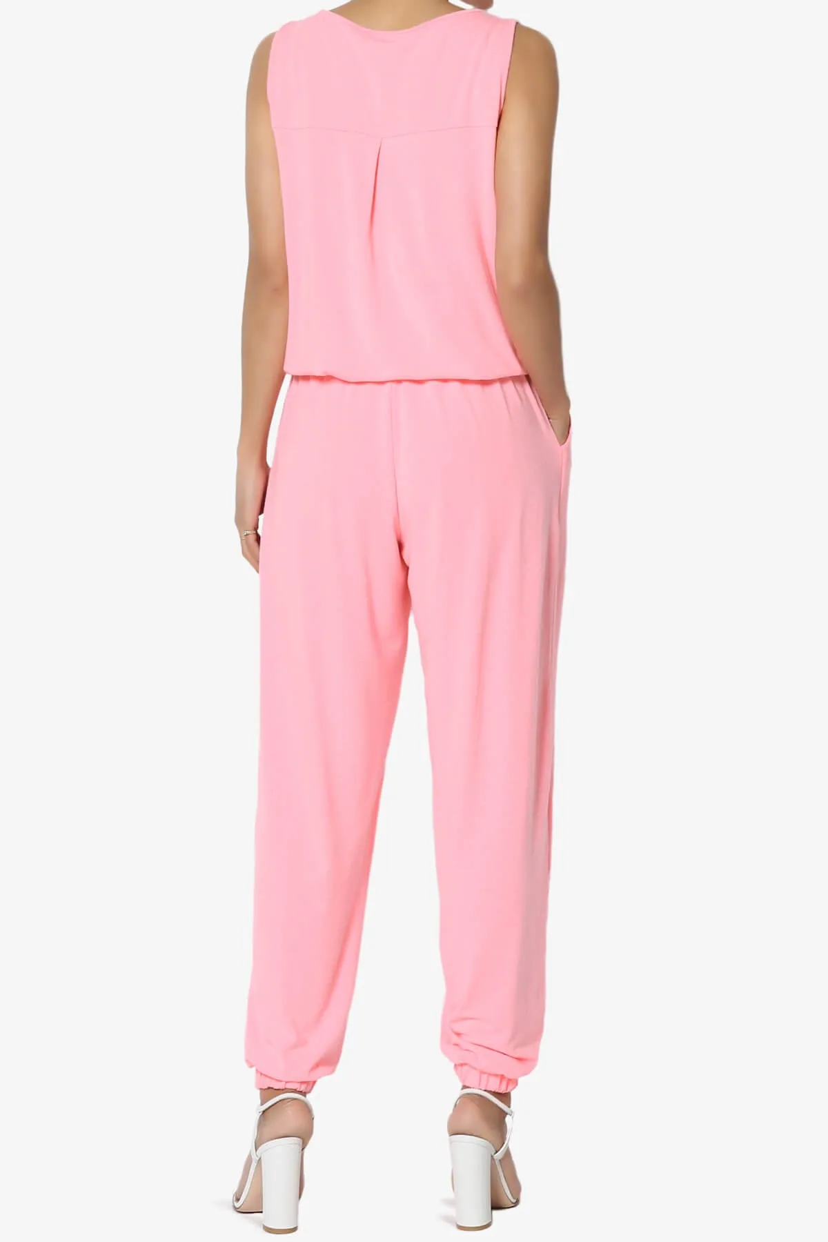 Entrada Button Scoop Neck Tank Jogger Jumpsuit PLUS