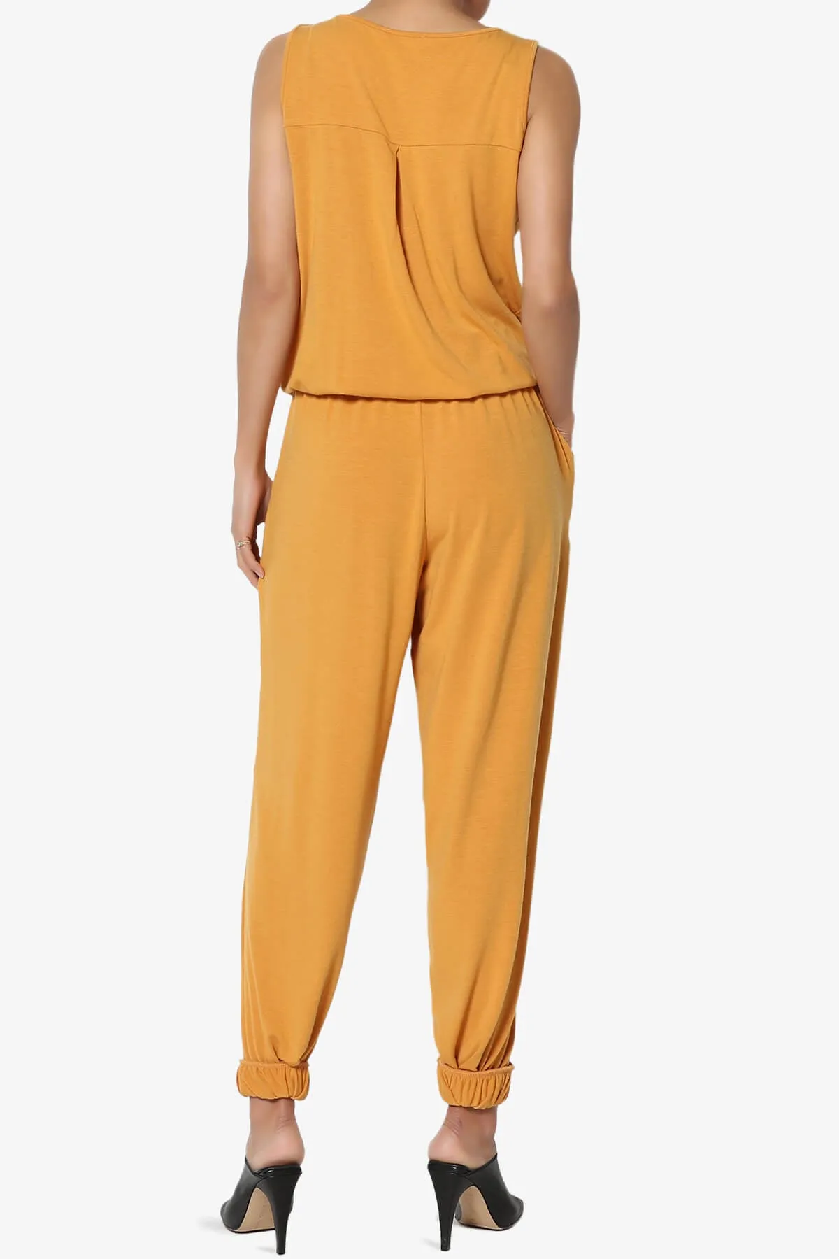 Entrada Button Scoop Neck Tank Jogger Jumpsuit PLUS