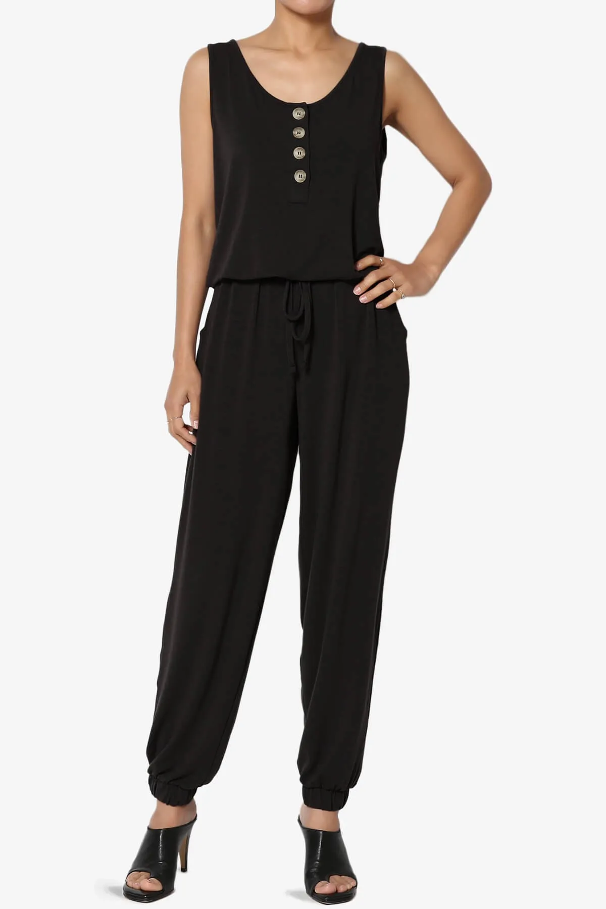 Entrada Button Scoop Neck Tank Jogger Jumpsuit PLUS