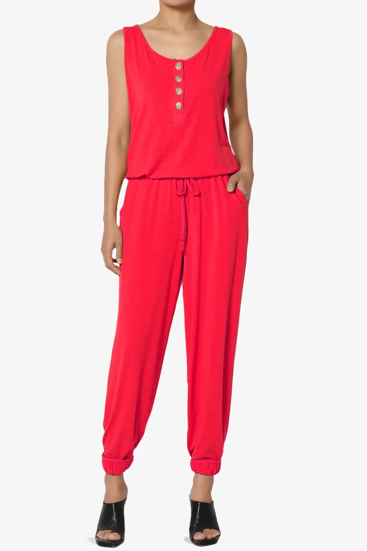 Entrada Button Scoop Neck Tank Jogger Jumpsuit PLUS
